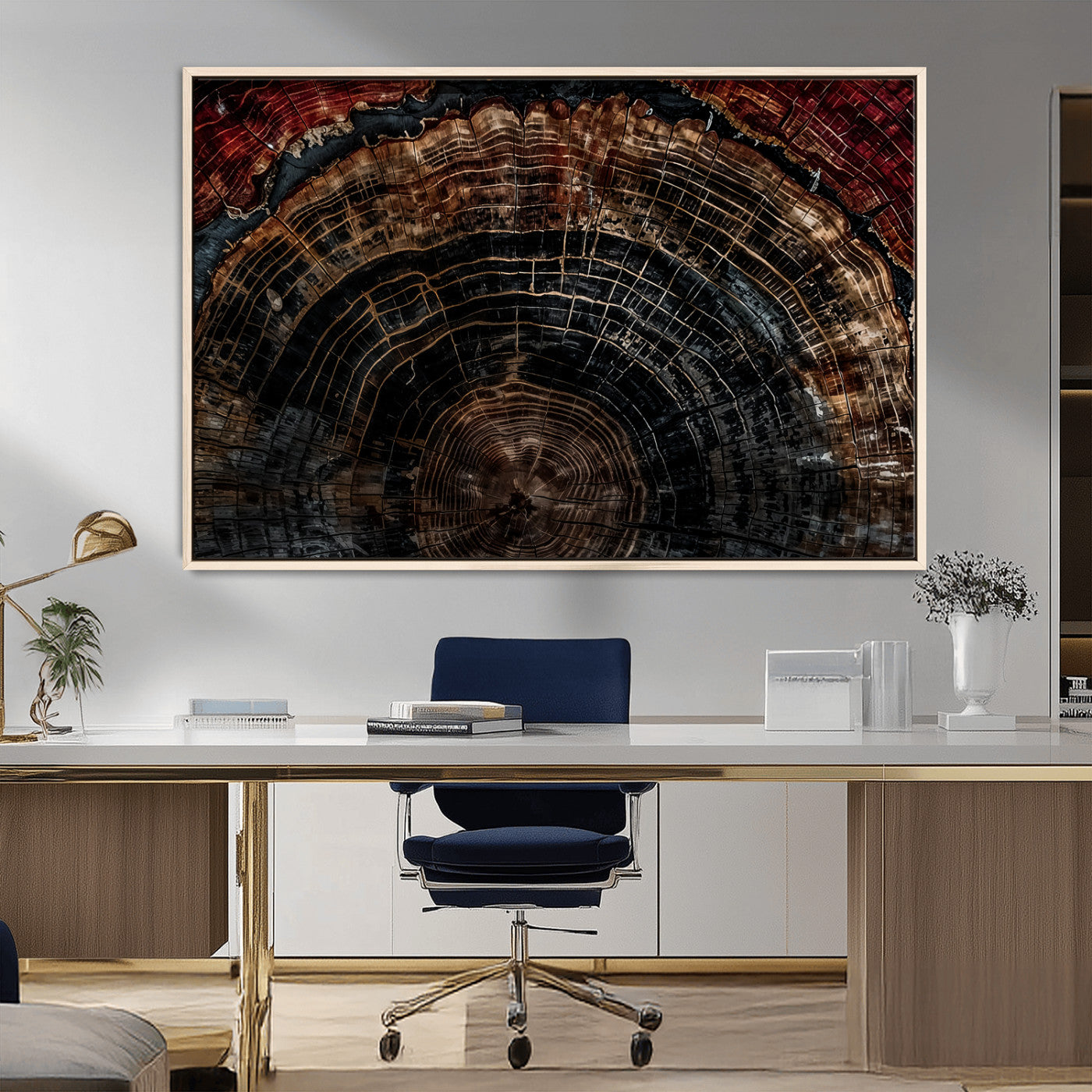Dark Wood Ring Wall Art Canvas Print – Framed Abstract Tree