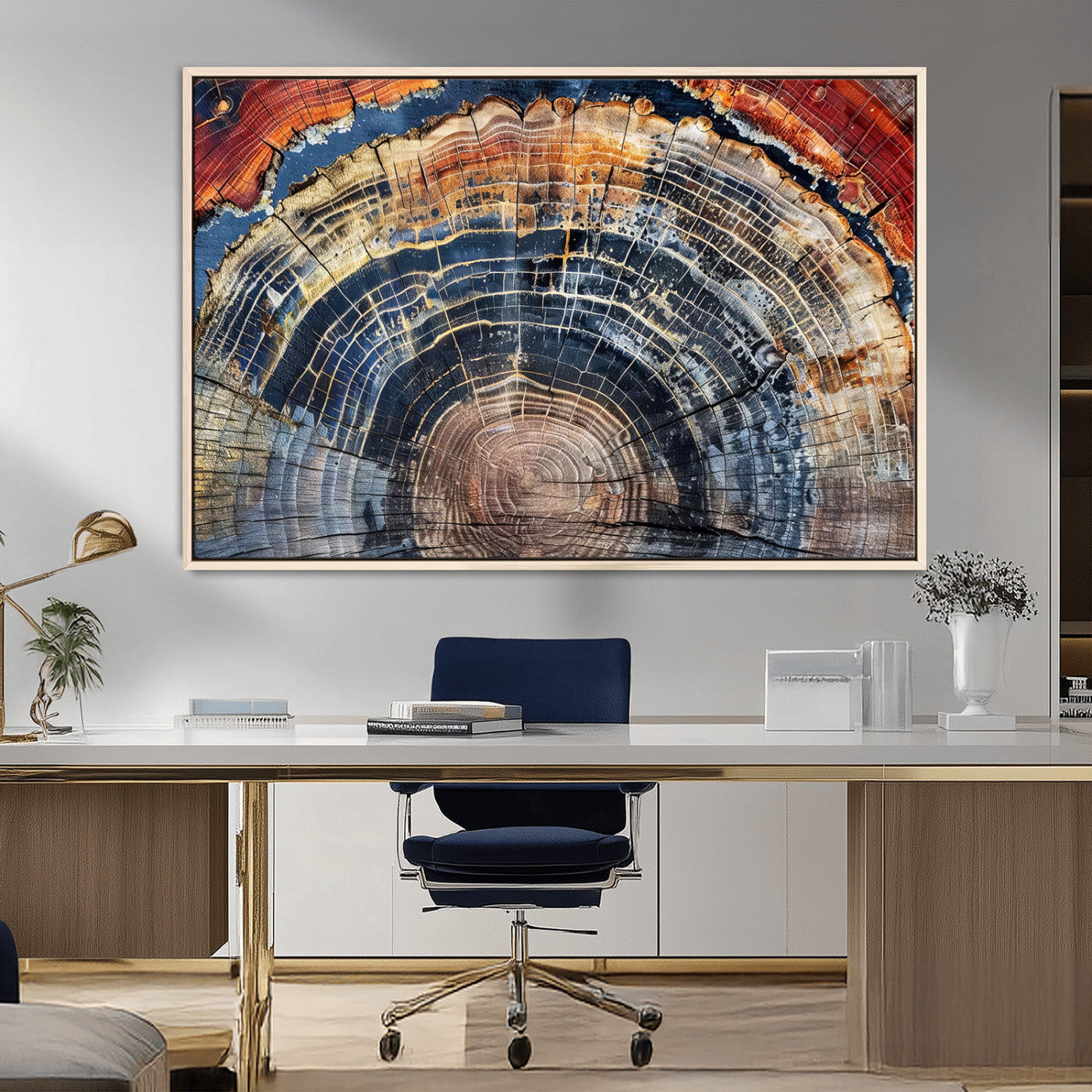 Tree Rings Wall Art Canvas Print – Framed Petrified Wood