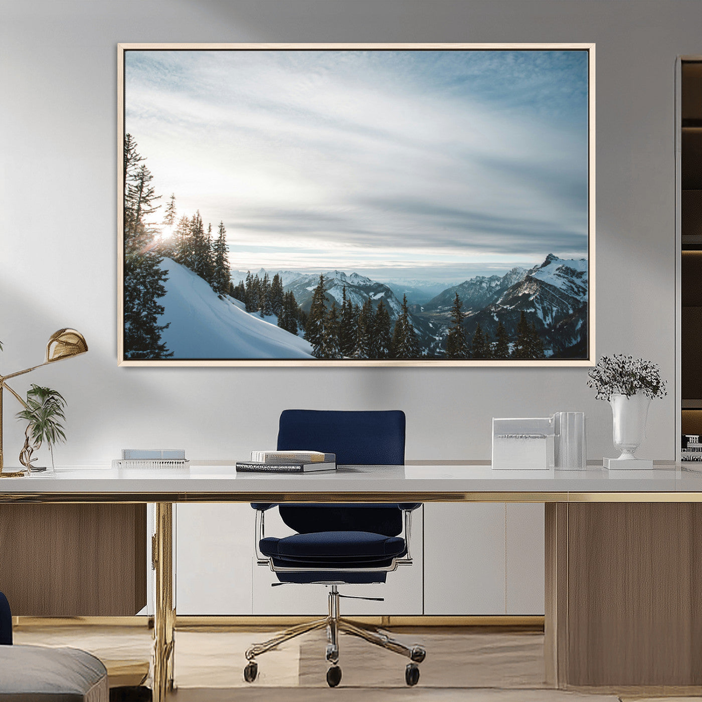 Snowy Mountains Wall Art Canvas Print – Framed Alpine