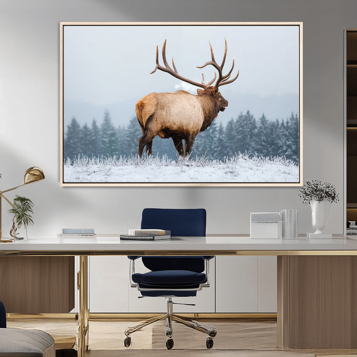 Majestic Elk Snowy Forest Wall Art Canvas Print – Winter