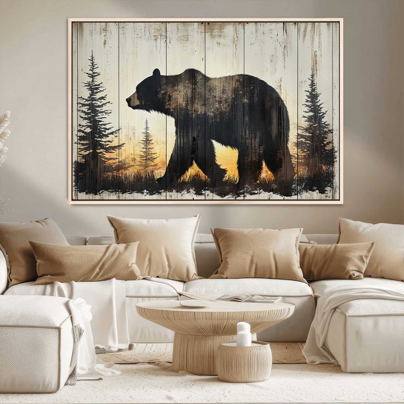 Vintage Bear Wall Art Canvas Print for Farmhouse - Mountain