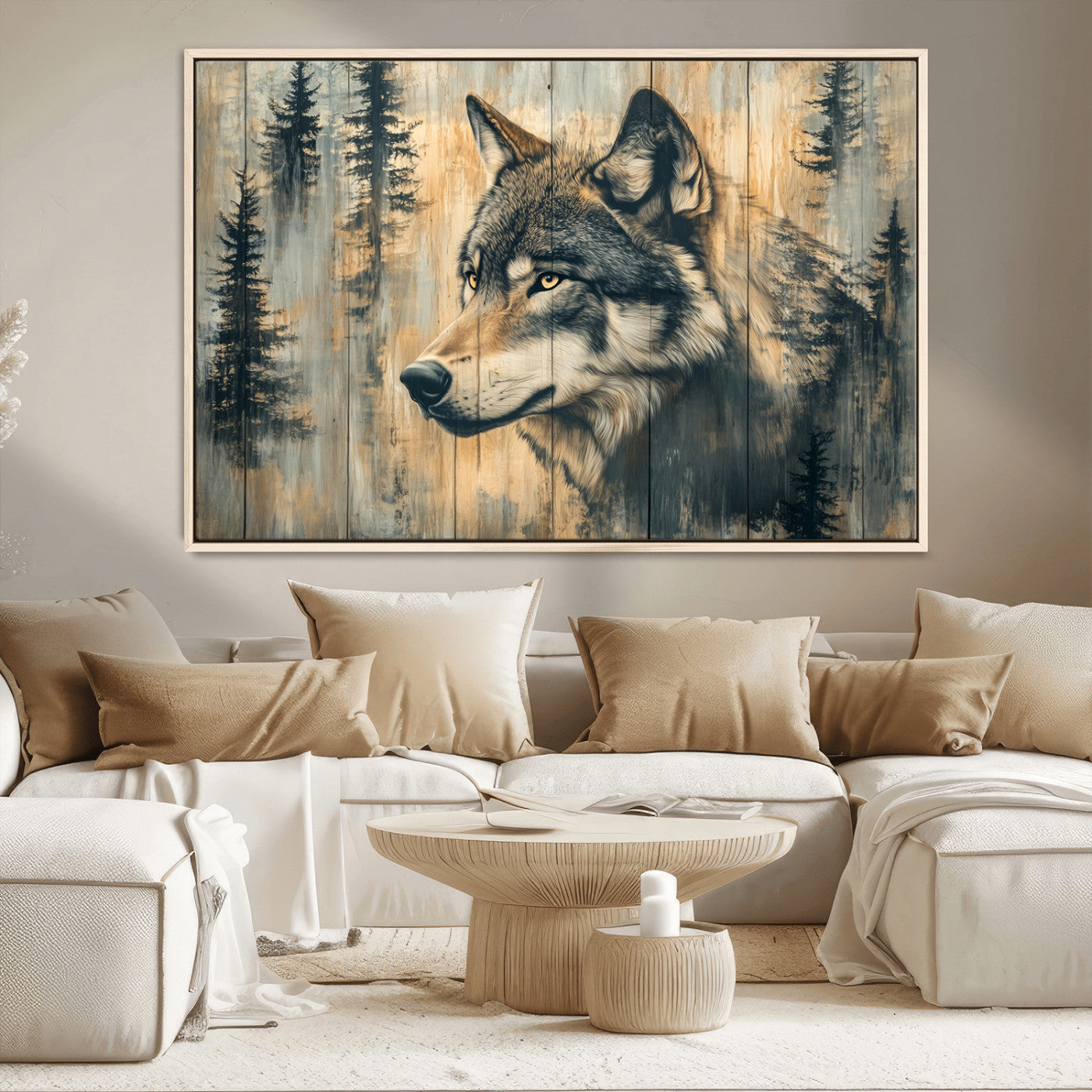 Wood Style Rustic Wolf Wall Art Canvas Print, Vintage