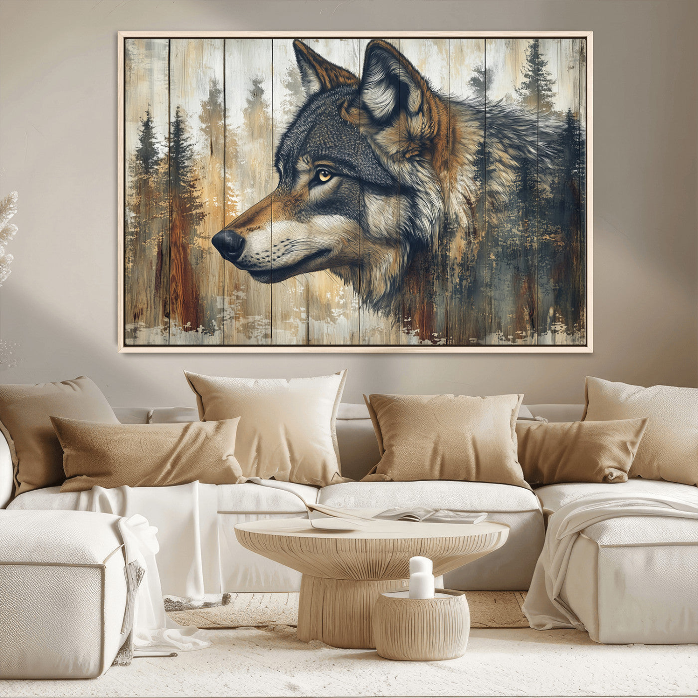 Rustic Wolf Wall Art Canvas Print – Vintage Woodland