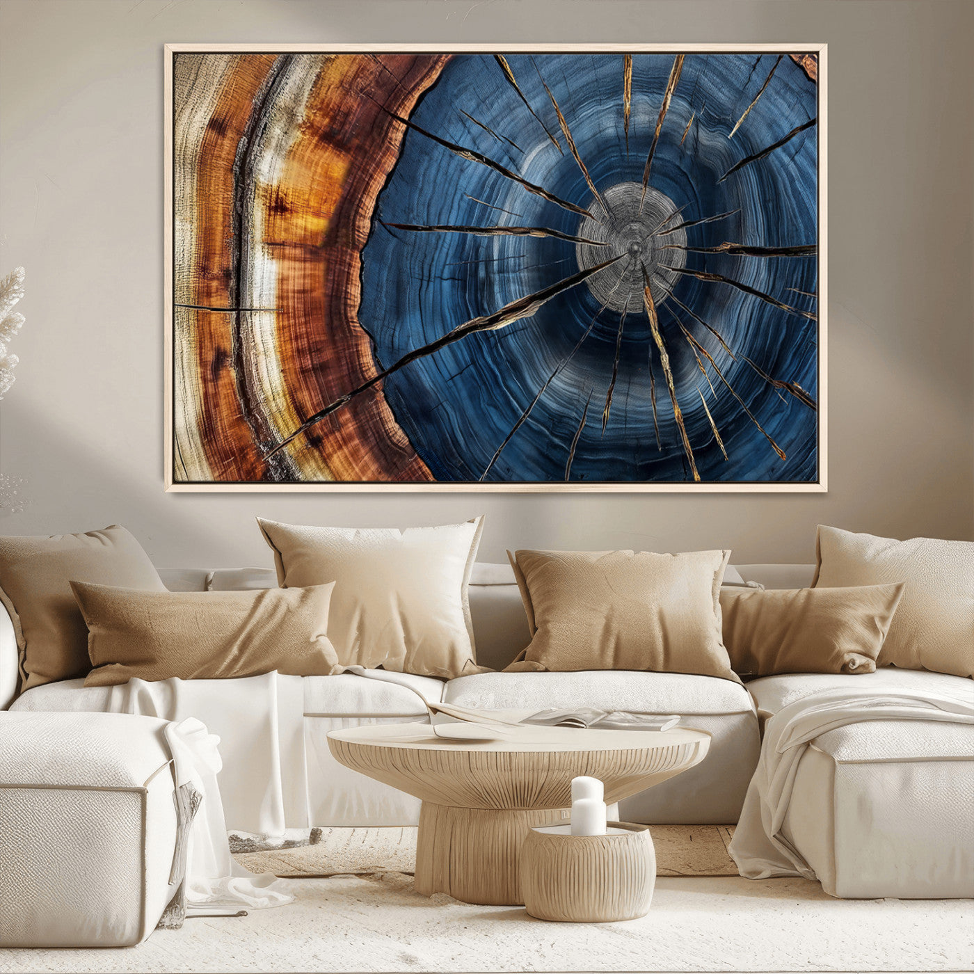 Framed Abstract Tree Ring Wall Art Print Natural Rustic Wood
