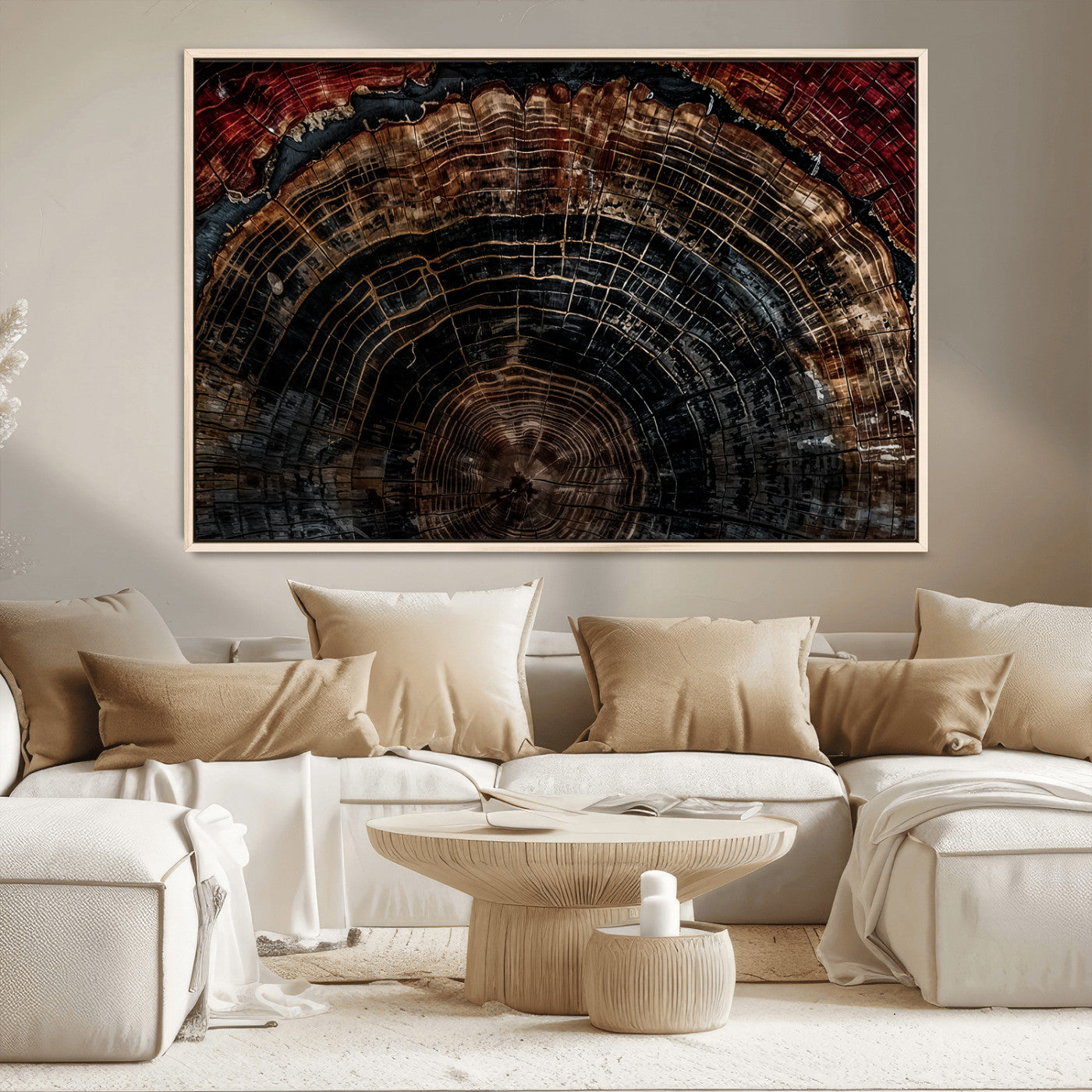Dark Wood Ring Wall Art Canvas Print – Framed Abstract Tree