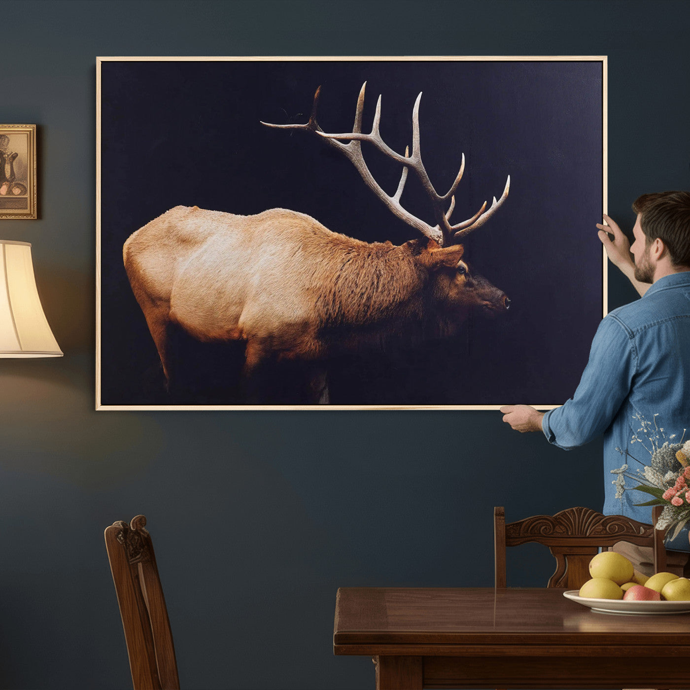 Rustic Elk Wall Art Canvas Print – Framed Moody Wildlife Art