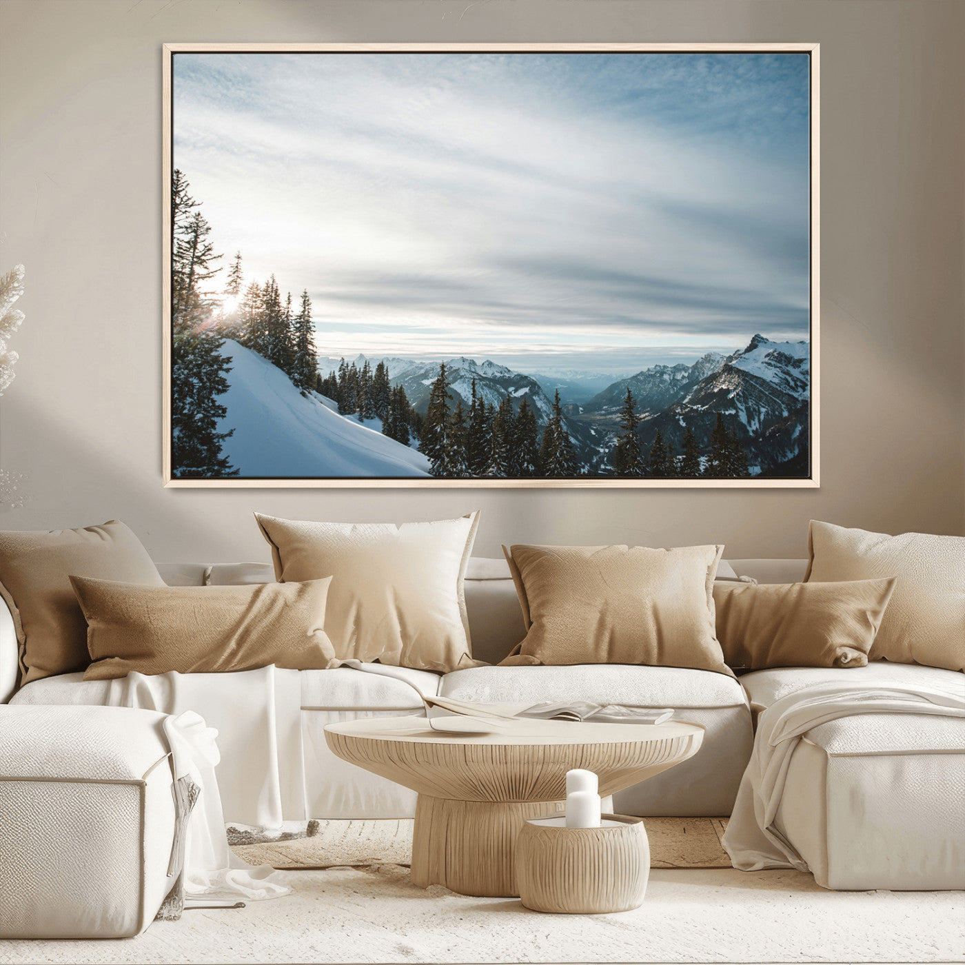 Snowy Mountains Wall Art Canvas Print – Framed Alpine