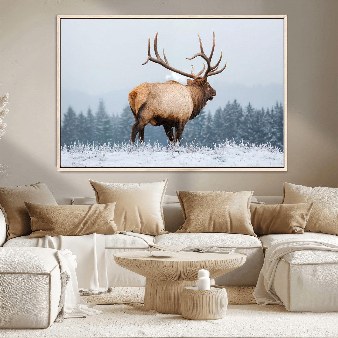 Majestic Elk Snowy Forest Wall Art Canvas Print – Winter