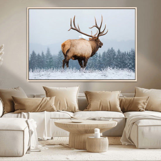 Majestic Elk Snowy Forest Wall Art Canvas Print – Winter