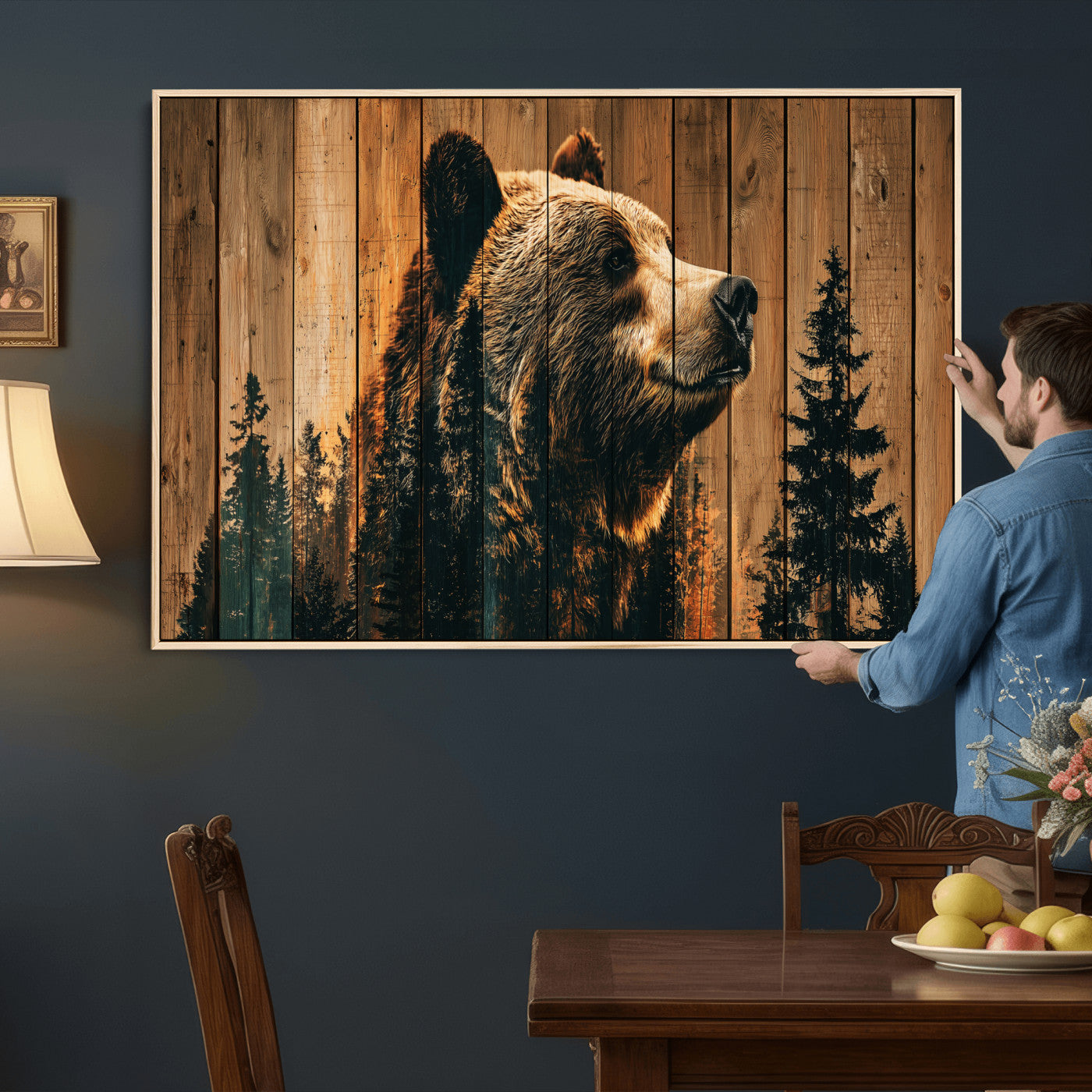 Rustic Bear Wall Art Canvas Print – Woodland Wildlife