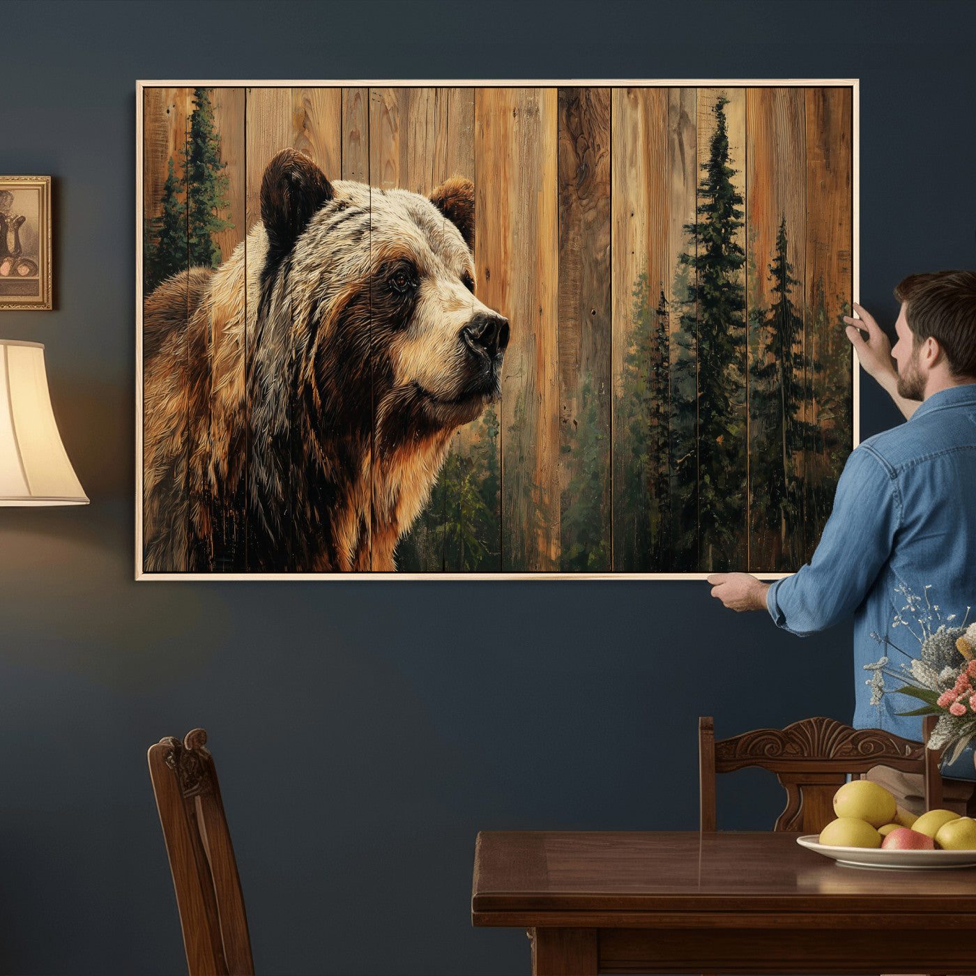 Grizzly Bear Wall Art Canvas Print, Rustic Wildlife Bear