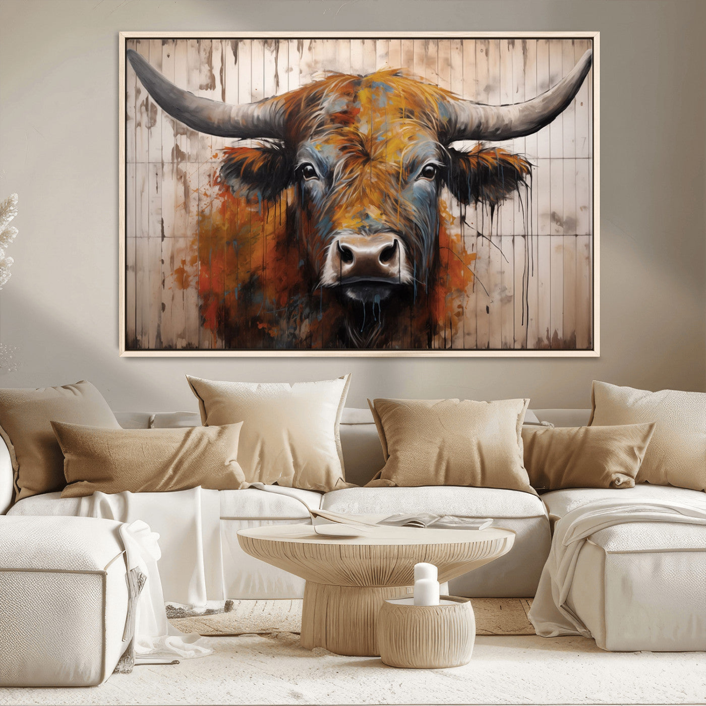 Scottish Highland Cow Cattle Art Print on Wood Style