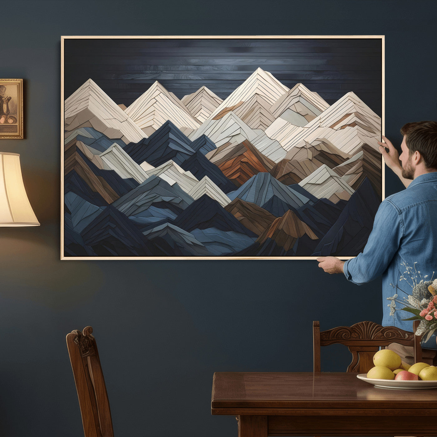 Wood Mountain Wall Art | Mountain Canvas Print Wood Decor |