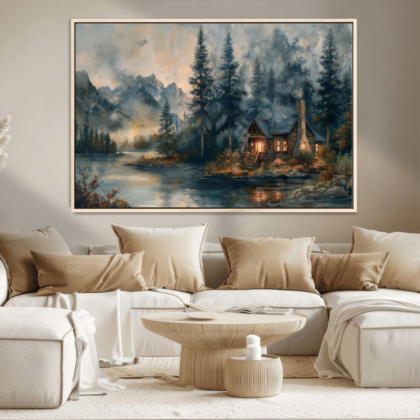 Rustic Cabin Woods Wall Art Print | Lake in a Forest Canvas