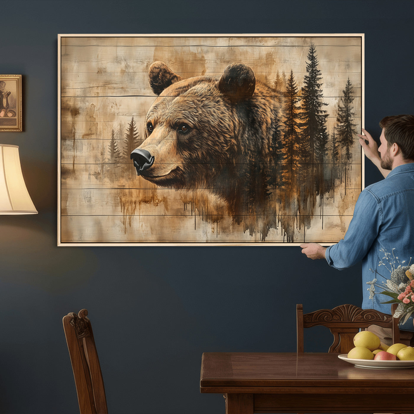 Rustic Grizzly Bear Wall Art, Abstract Grizzly 399 Bear Wall
