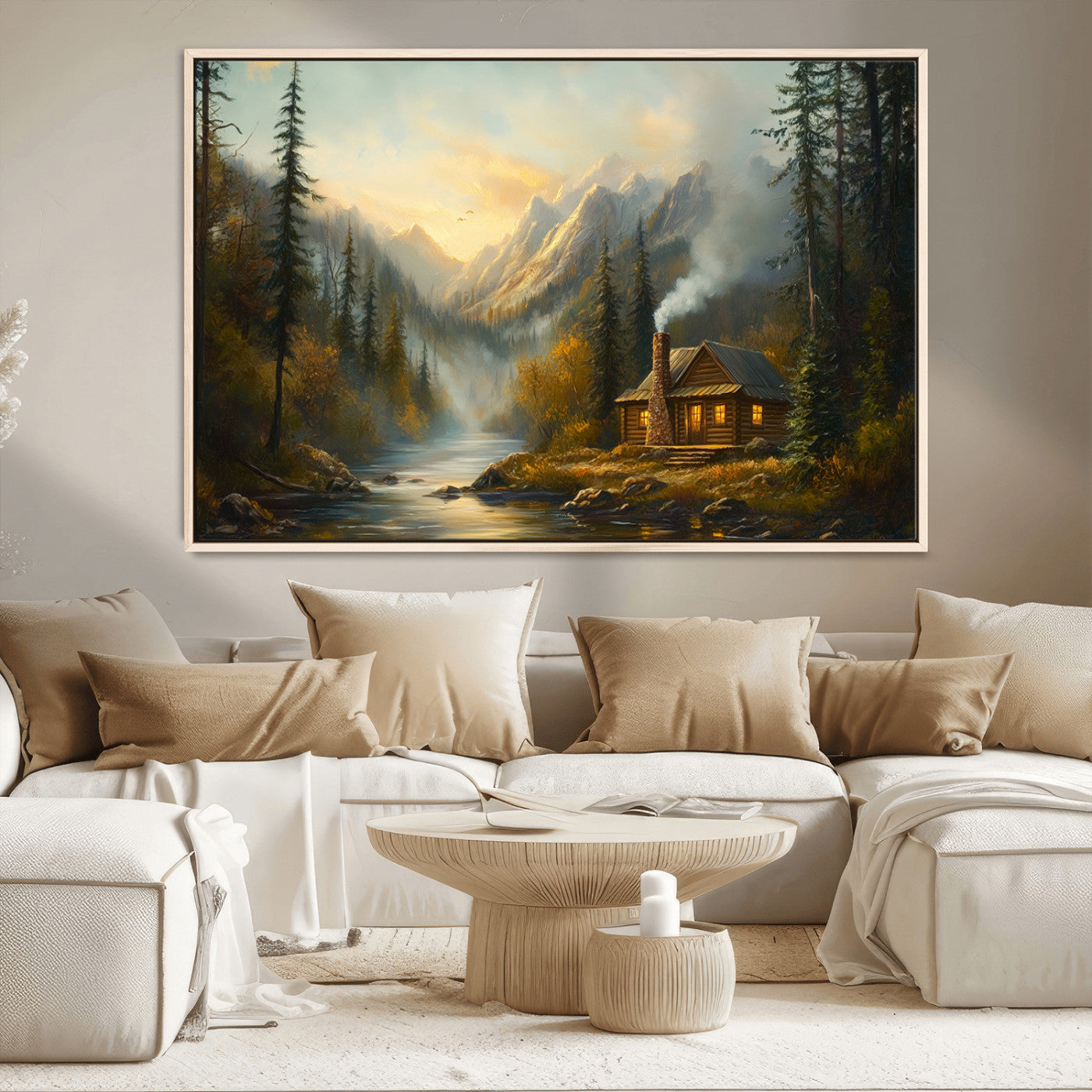 Wood Cabin Retreat Mountain at Sunset Wall Art Print -