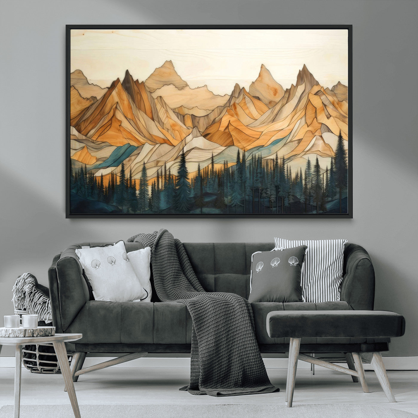 Rustic Wood Mountain Wall Art Print | Triptych Giclee Print
