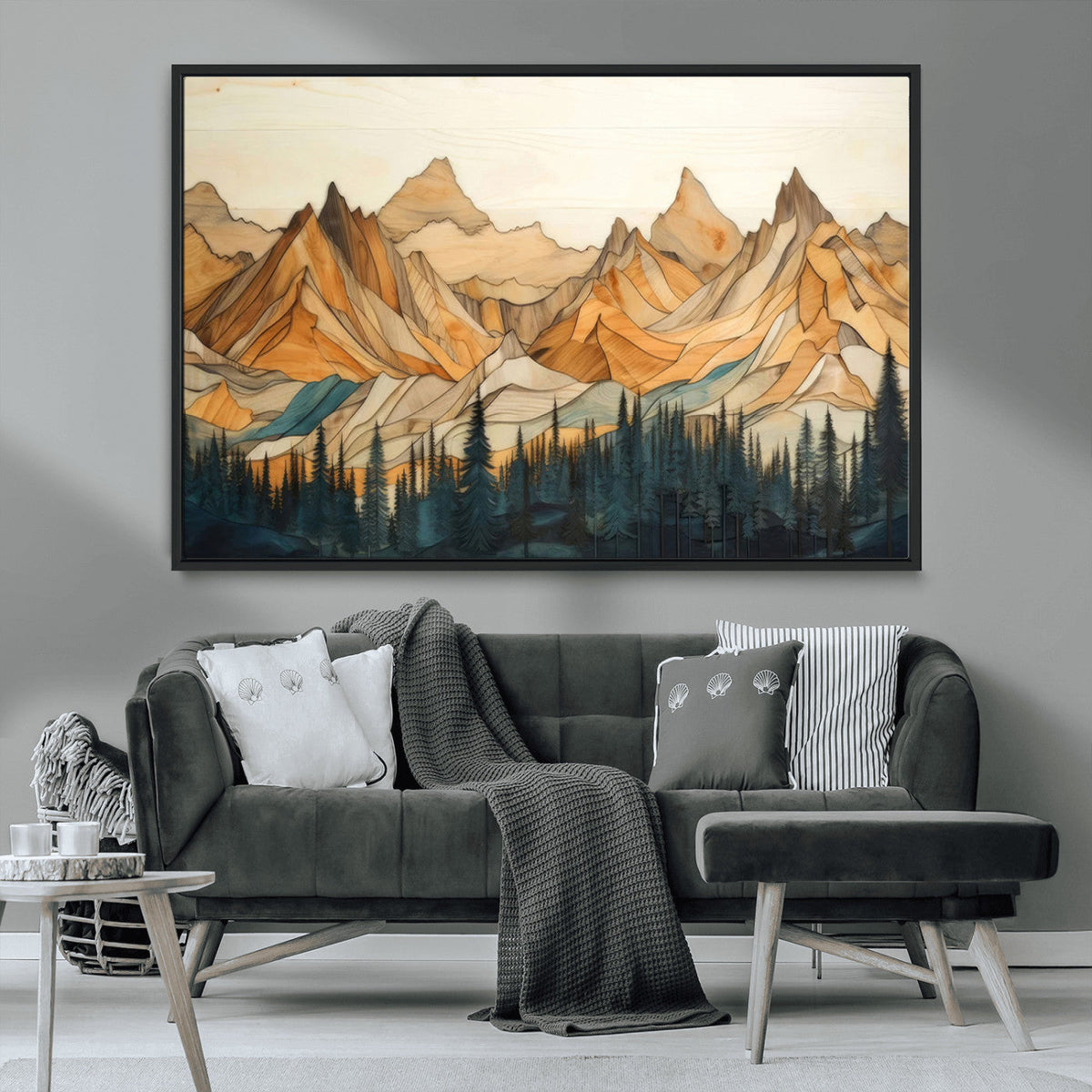 Rustic Wood Mountain Wall Art Print | Triptych Giclee Print