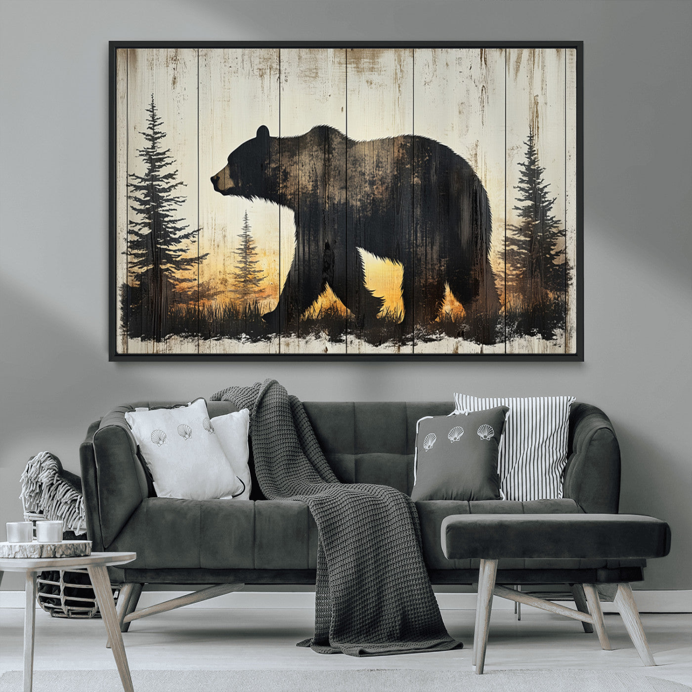 Vintage Bear Wall Art Canvas Print for Farmhouse - Mountain