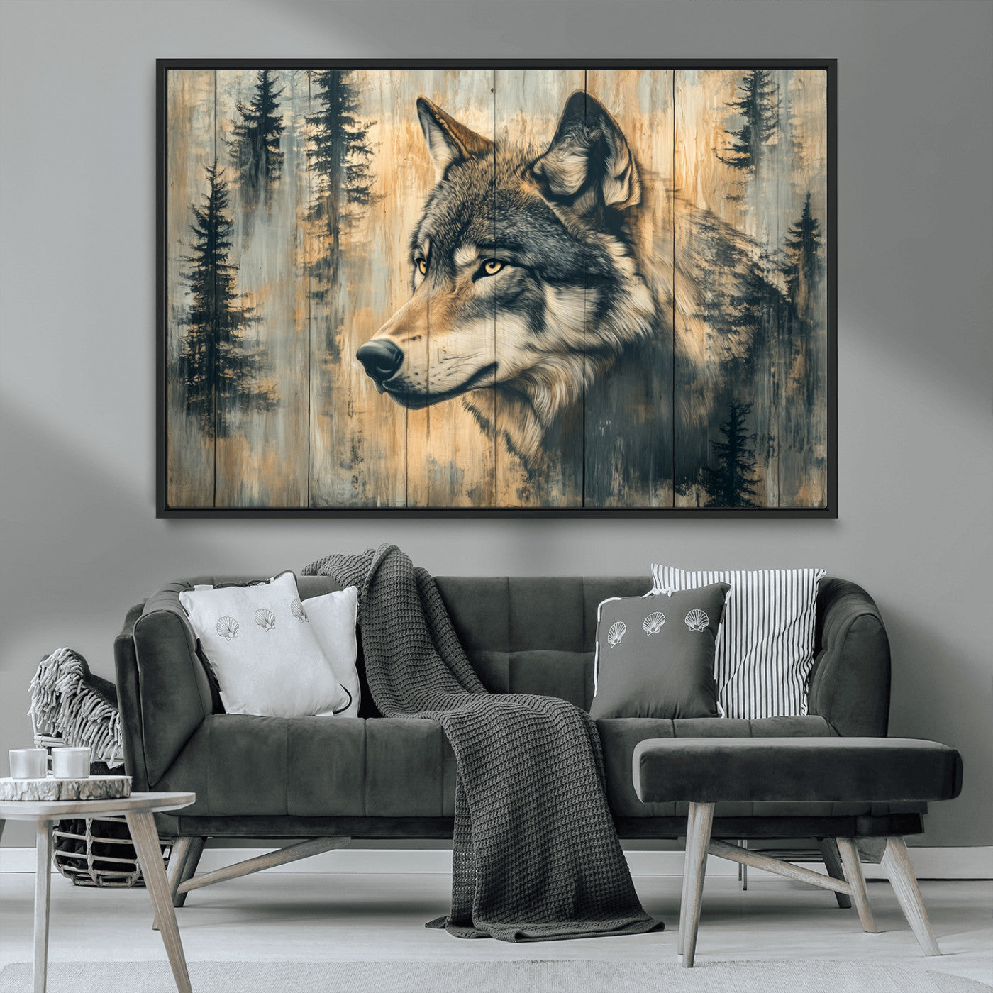 Wood Style Rustic Wolf Wall Art Canvas Print, Vintage