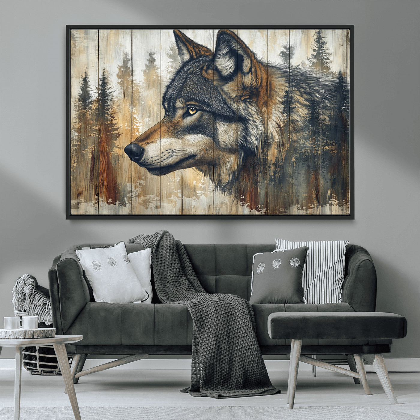 Rustic Wolf Wall Art Canvas Print – Vintage Woodland