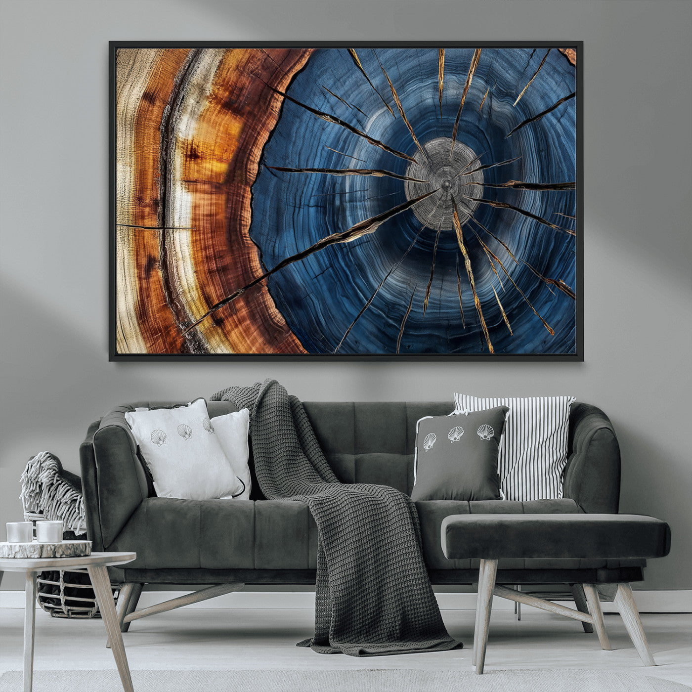 Framed Abstract Tree Ring Wall Art Print Natural Rustic Wood