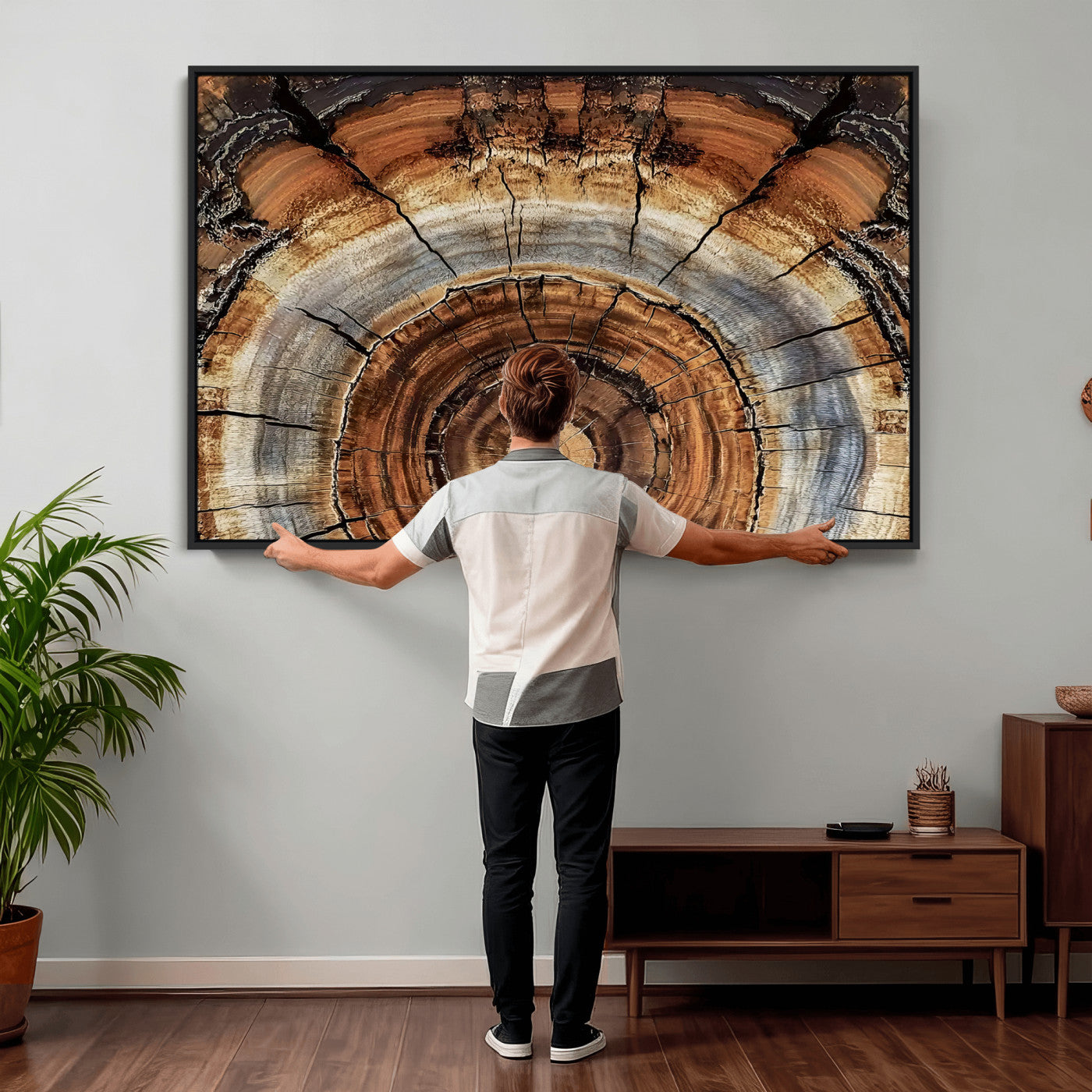 Tree Rings Wall Art Canvas Print – Rustic Wood Texture