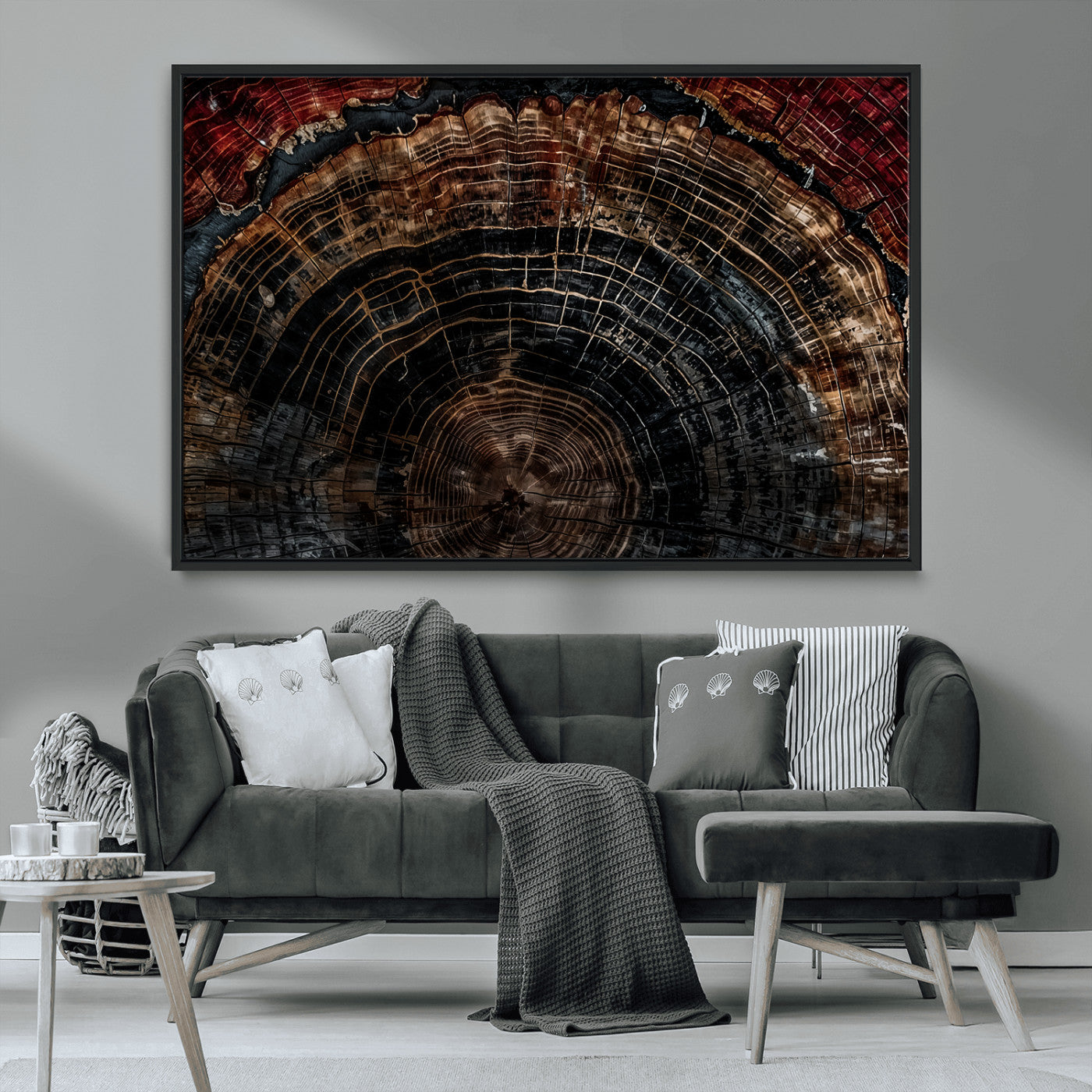 Dark Wood Ring Wall Art Canvas Print – Framed Abstract Tree