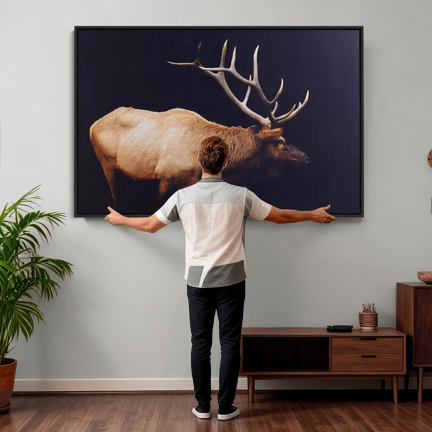 Rustic Elk Wall Art Canvas Print – Framed Moody Wildlife Art