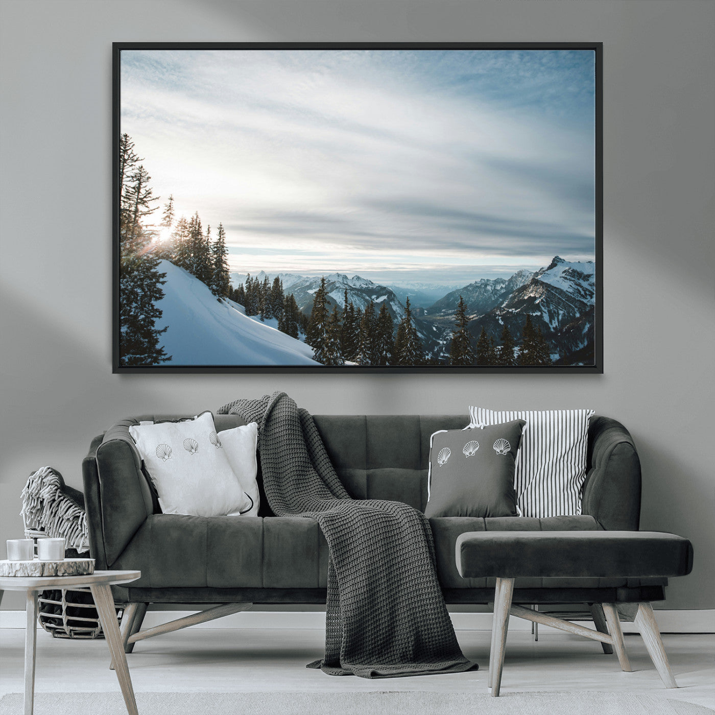 Snowy Mountains Wall Art Canvas Print – Framed Alpine