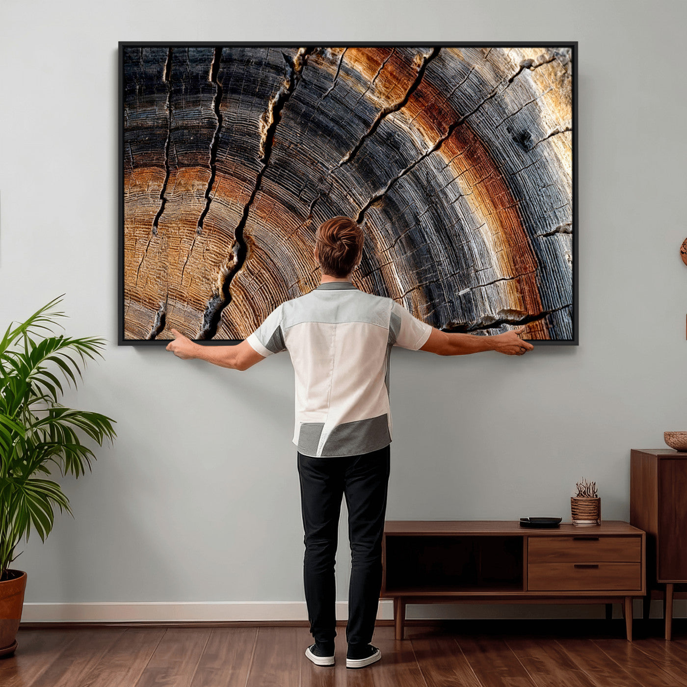 Abstract Tree Ring Wall Art Print – Natural Rustic Wood