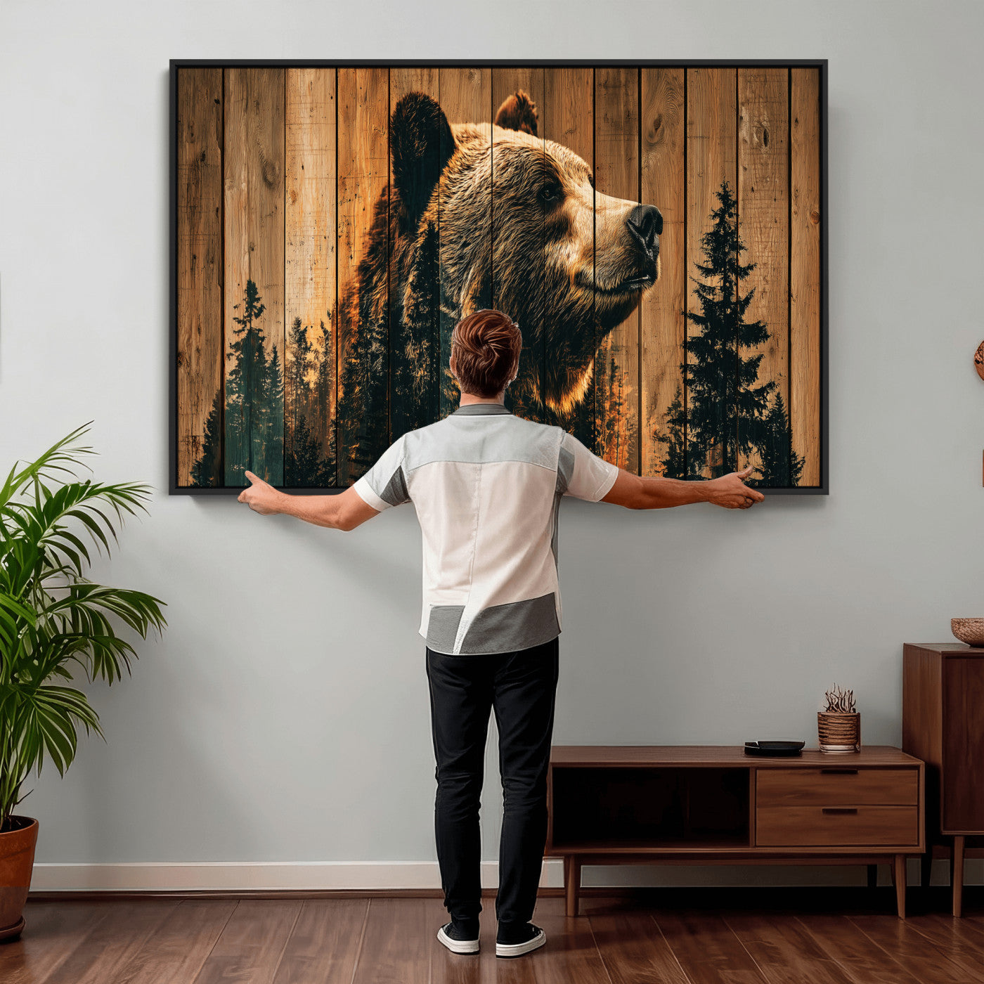 Rustic Bear Wall Art Canvas Print – Woodland Wildlife