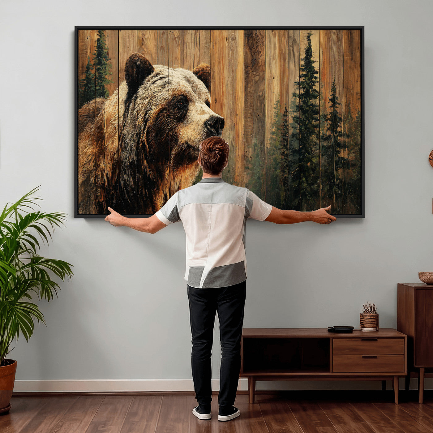 Grizzly Bear Wall Art Canvas Print, Rustic Wildlife Bear