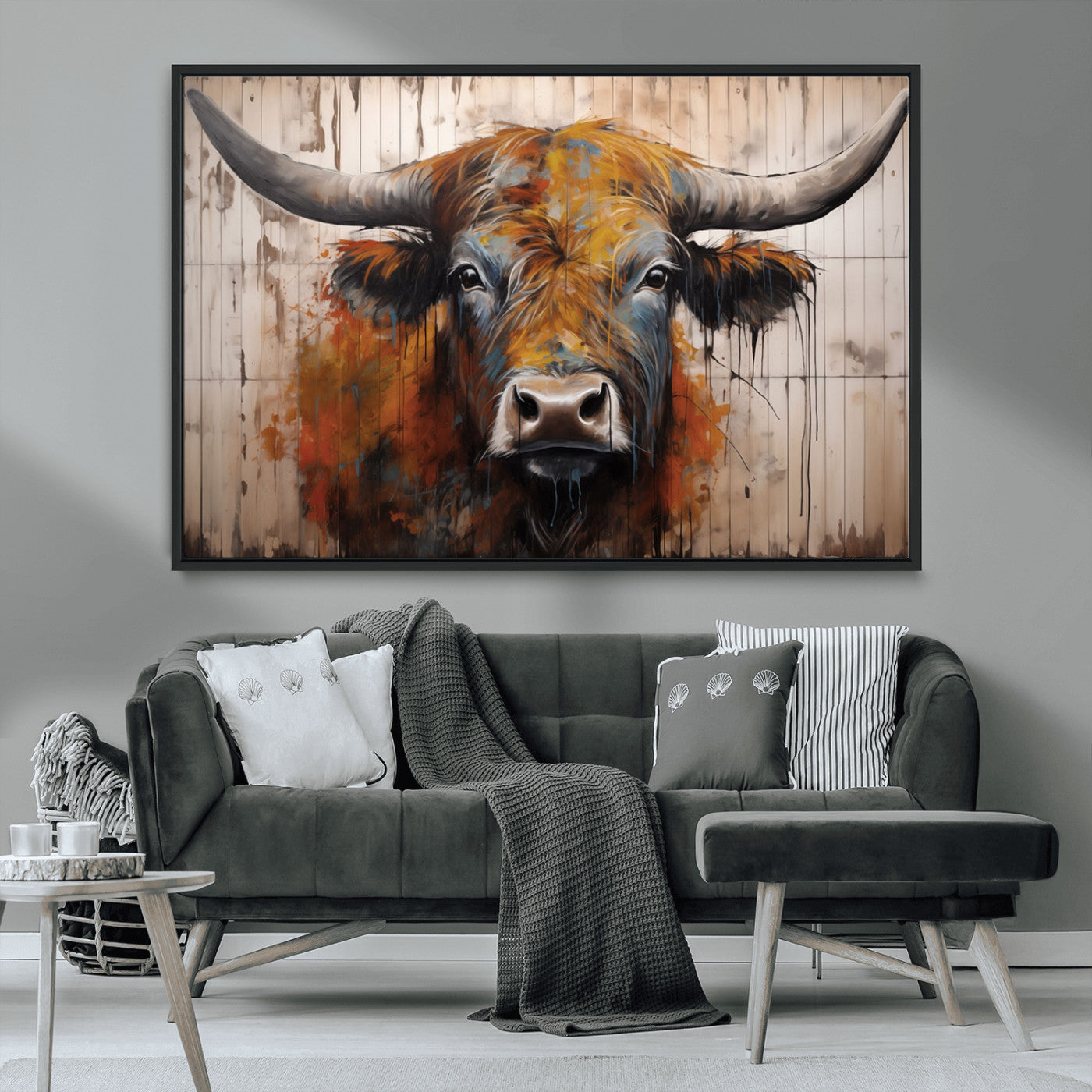 Scottish Highland Cow Cattle Art Print on Wood Style