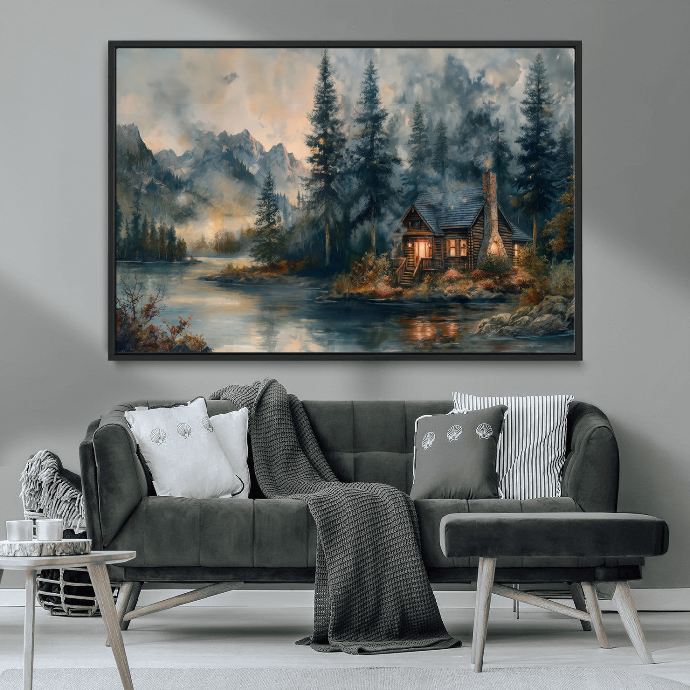 Rustic Cabin Woods Wall Art Print | Lake in a Forest Canvas