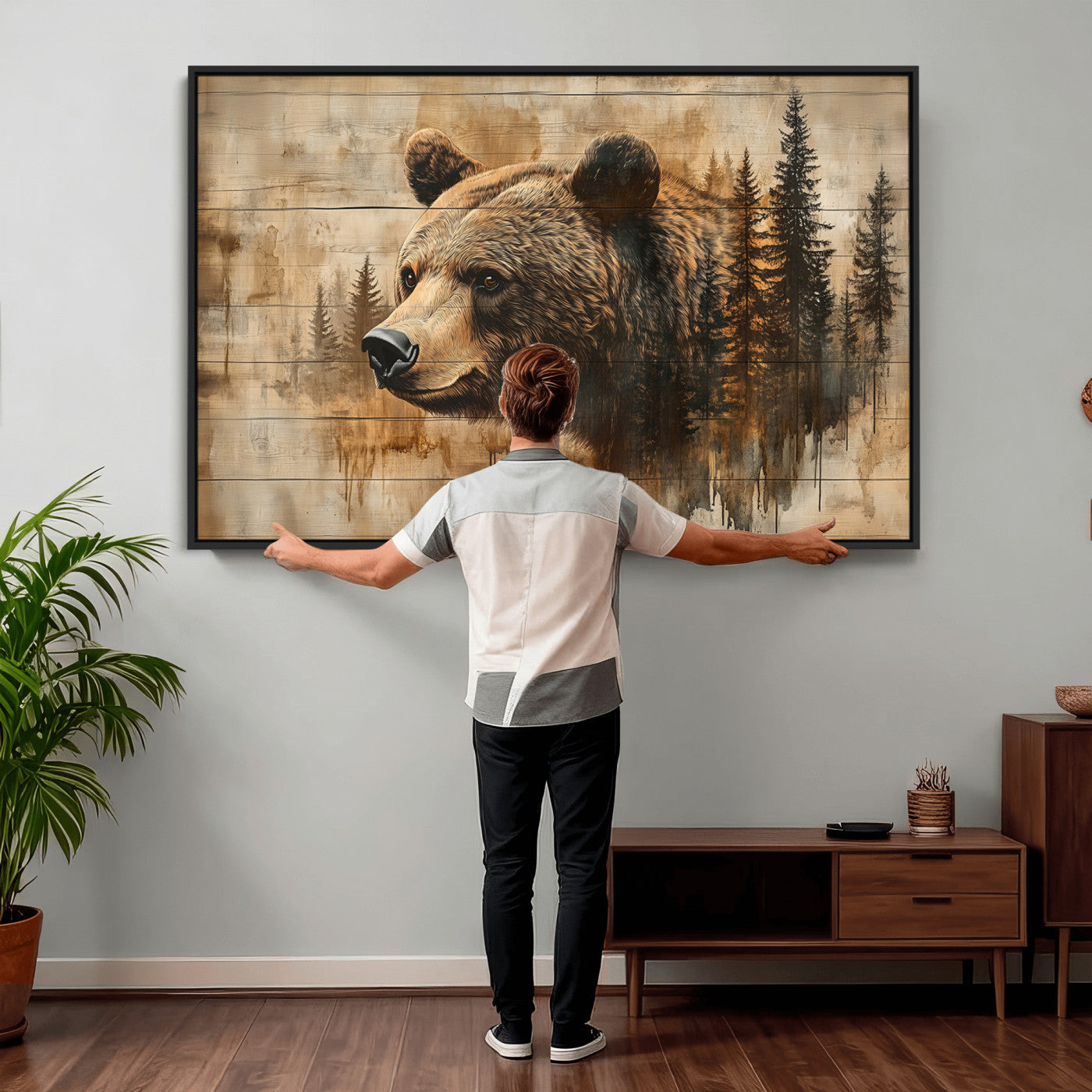 Rustic Grizzly Bear Wall Art, Abstract Grizzly 399 Bear Wall