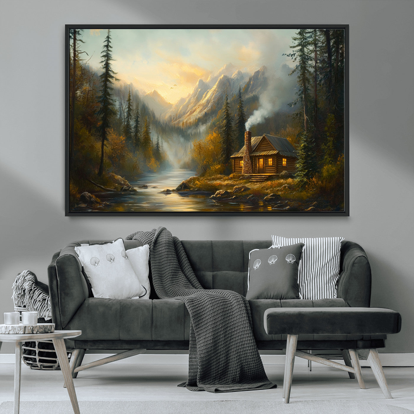 Wood Cabin Retreat Mountain at Sunset Wall Art Print -
