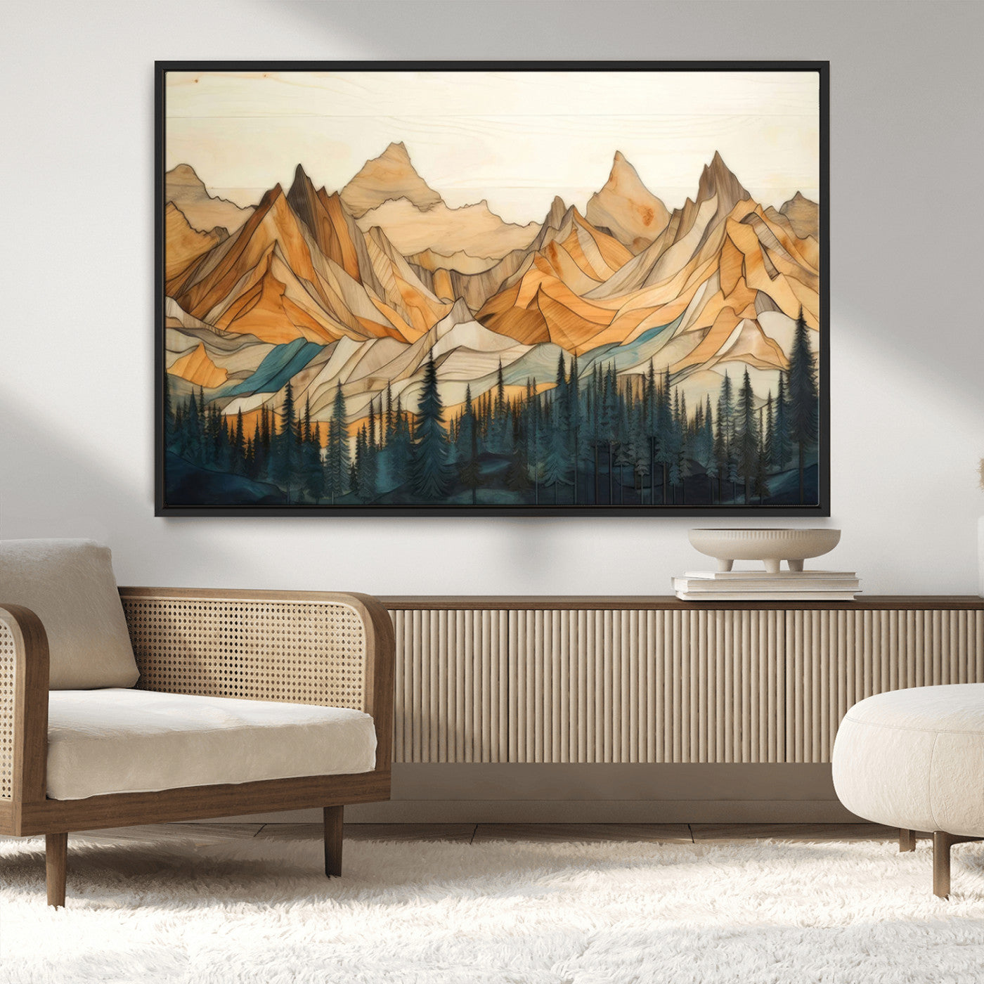 Rustic Wood Mountain Wall Art Print | Triptych Giclee Print