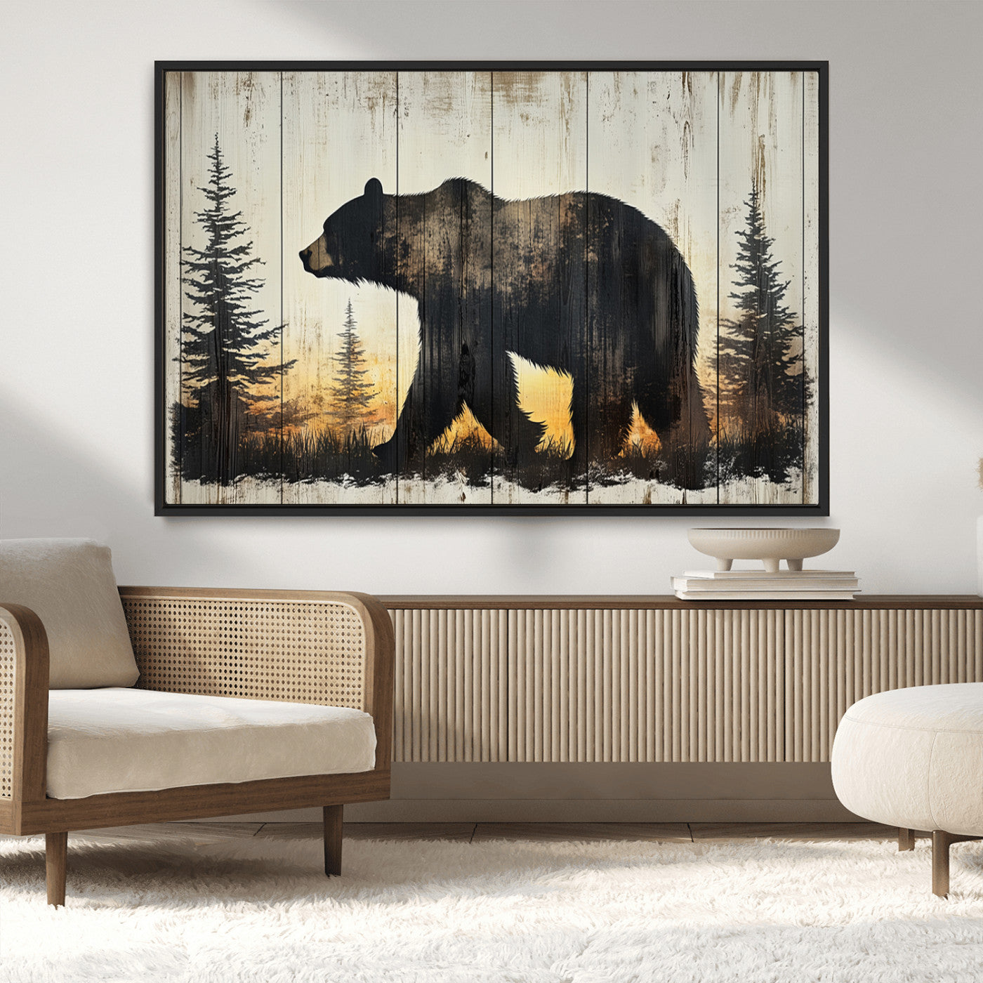 Vintage Bear Wall Art Canvas Print for Farmhouse - Mountain
