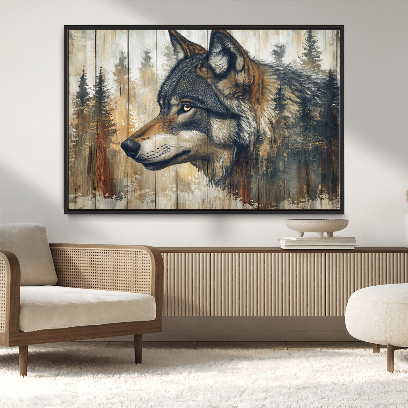 Rustic Wolf Wall Art Canvas Print – Vintage Woodland