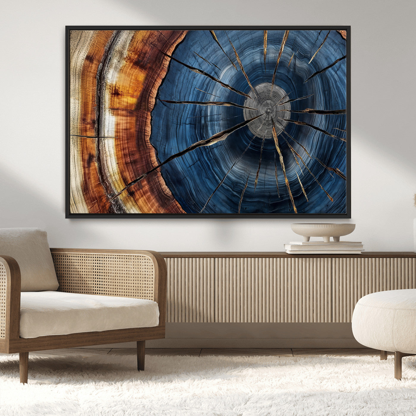 Framed Abstract Tree Ring Wall Art Print Natural Rustic Wood