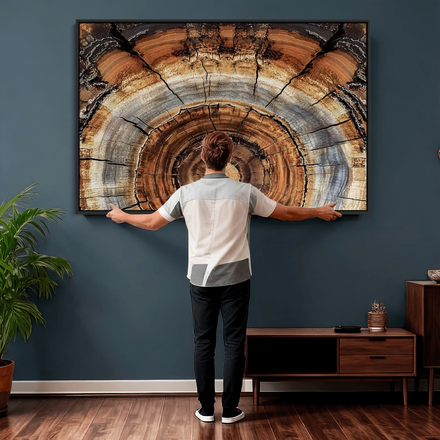 Tree Rings Wall Art Canvas Print – Rustic Wood Texture