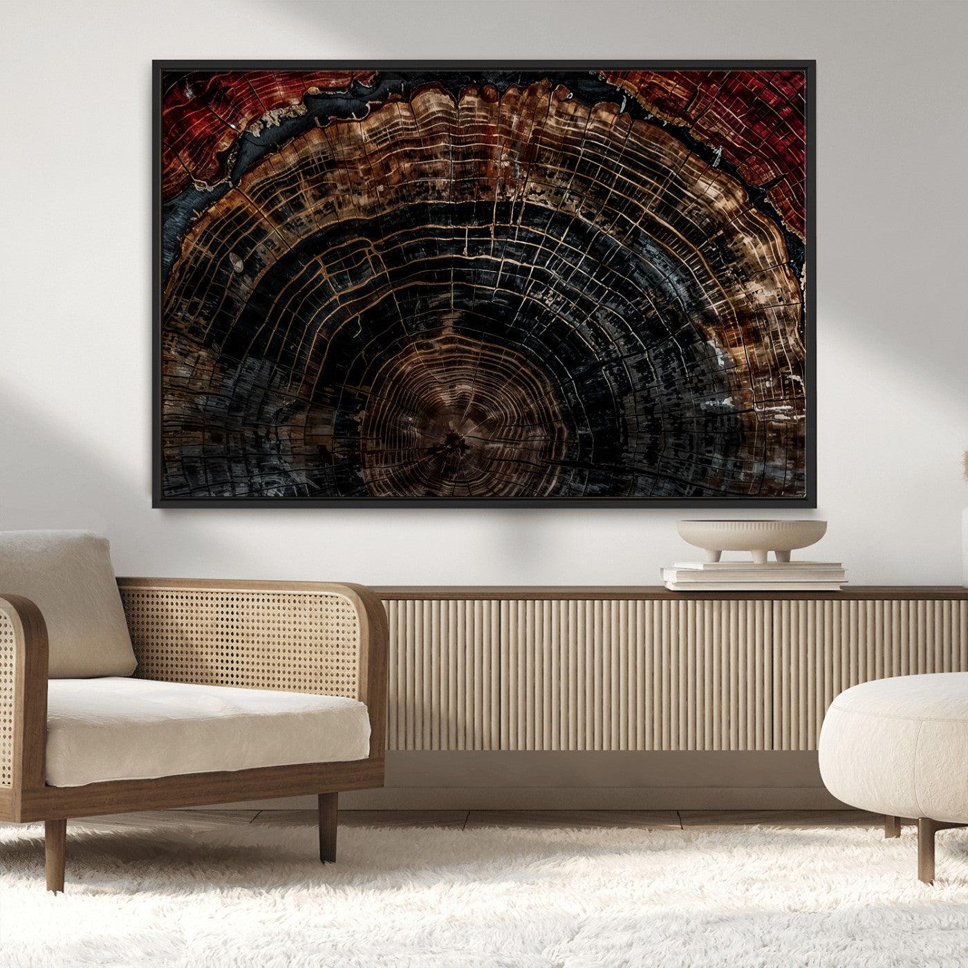 Dark Wood Ring Wall Art Canvas Print – Framed Abstract Tree
