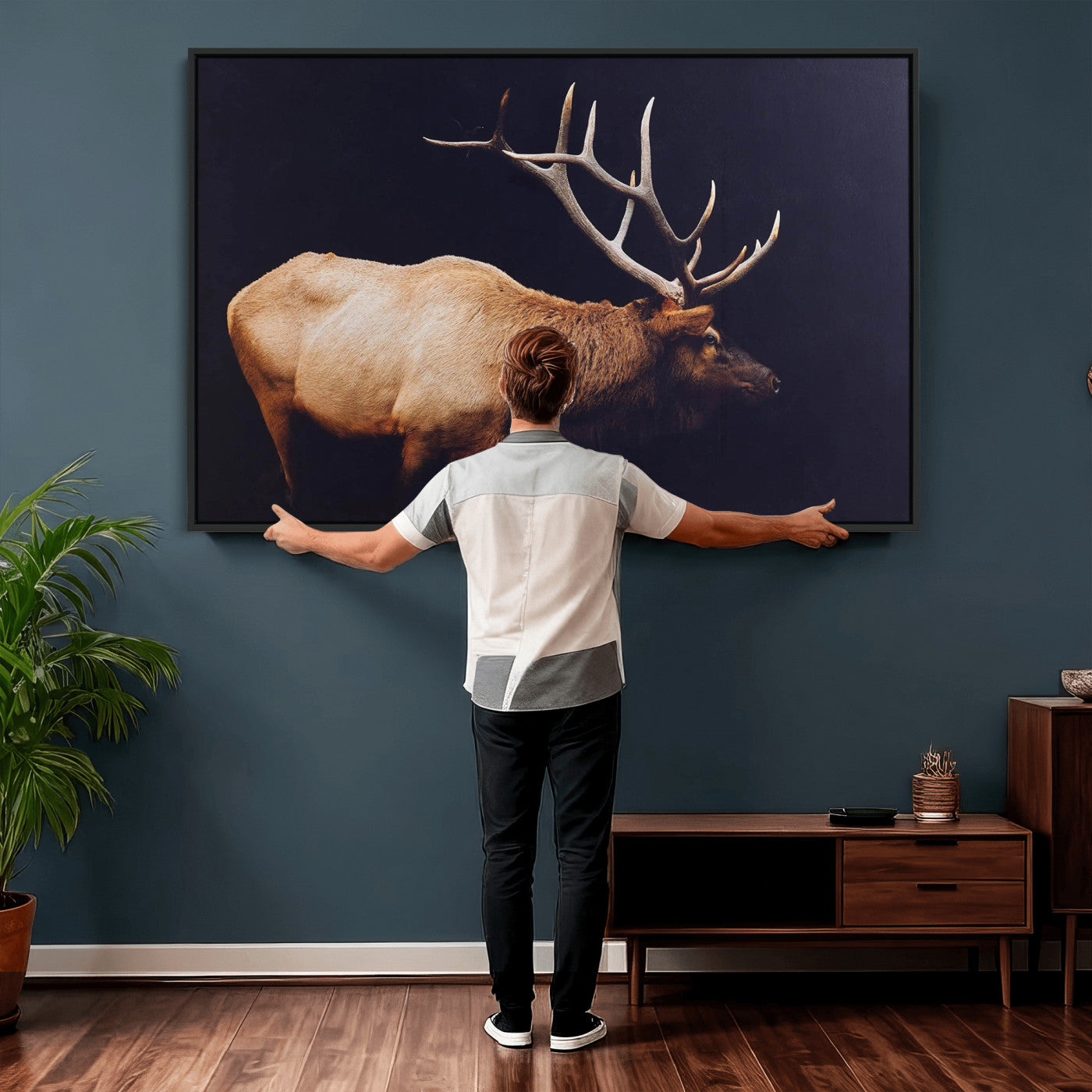 Rustic Elk Wall Art Canvas Print – Framed Moody Wildlife Art