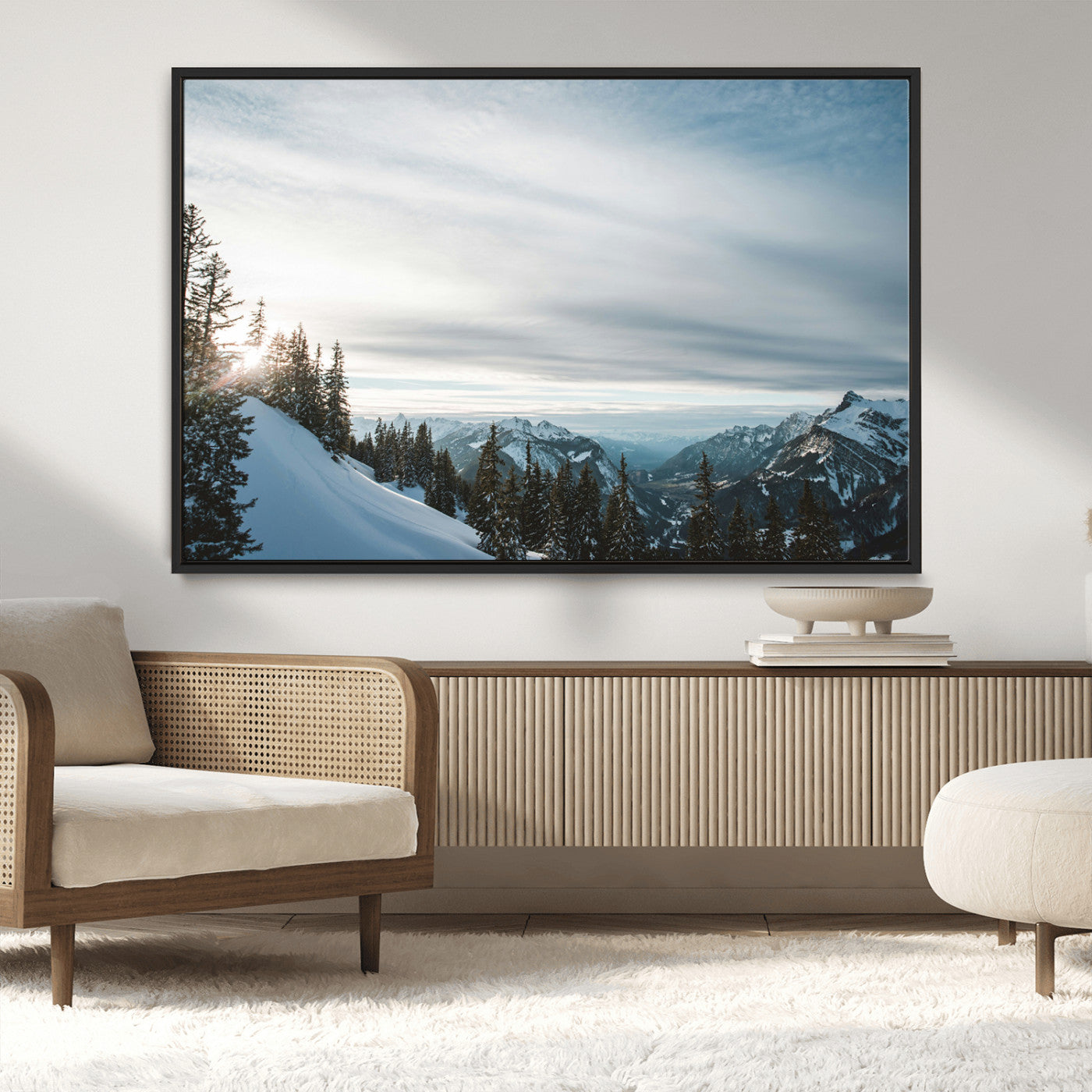 Snowy Mountains Wall Art Canvas Print – Framed Alpine