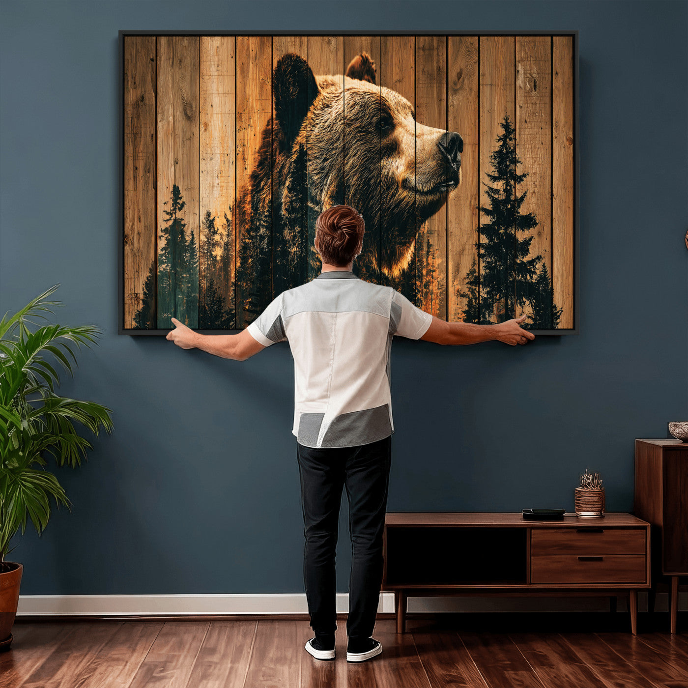 Rustic Bear Wall Art Canvas Print – Woodland Wildlife