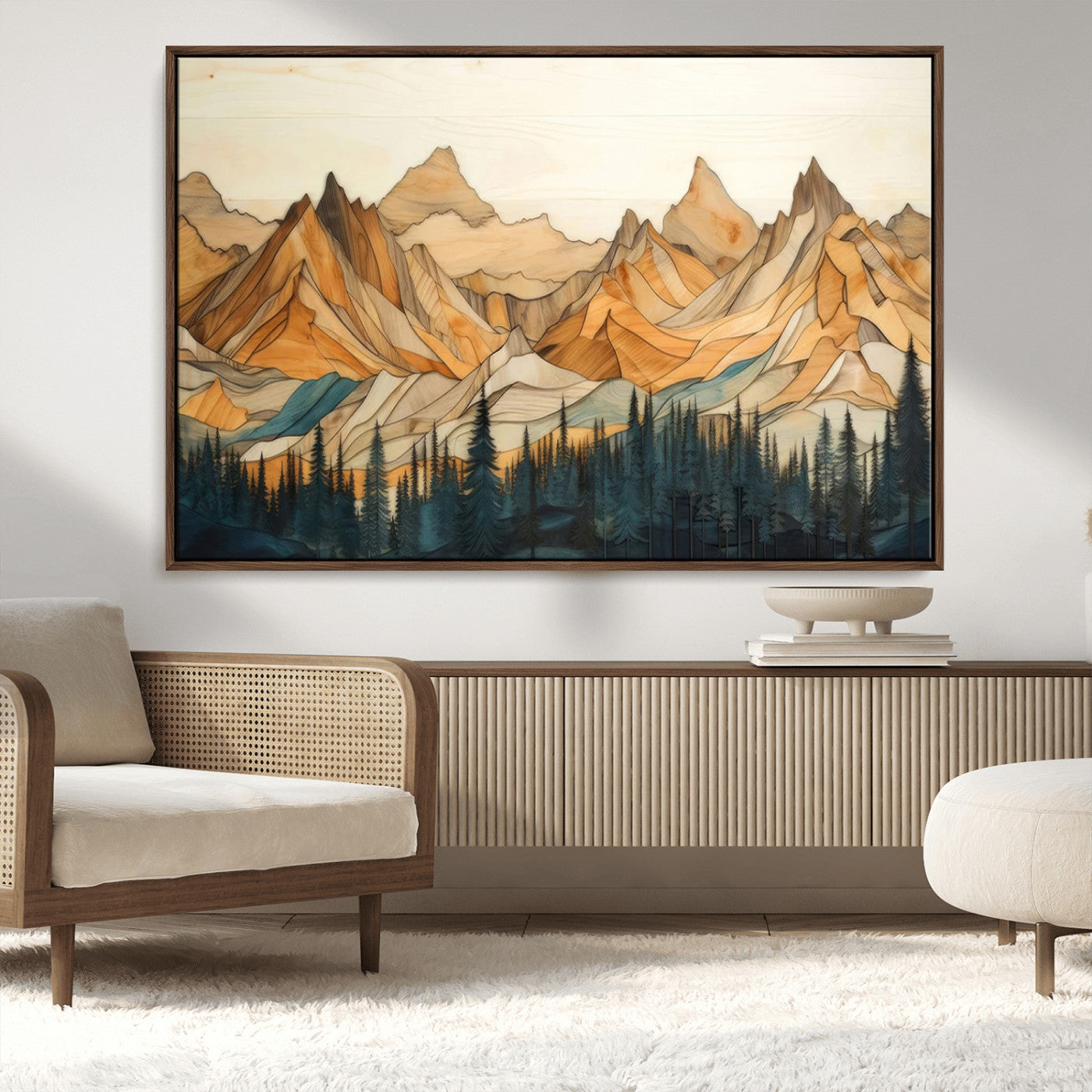 Rustic Wood Mountain Wall Art Print | Triptych Giclee Print