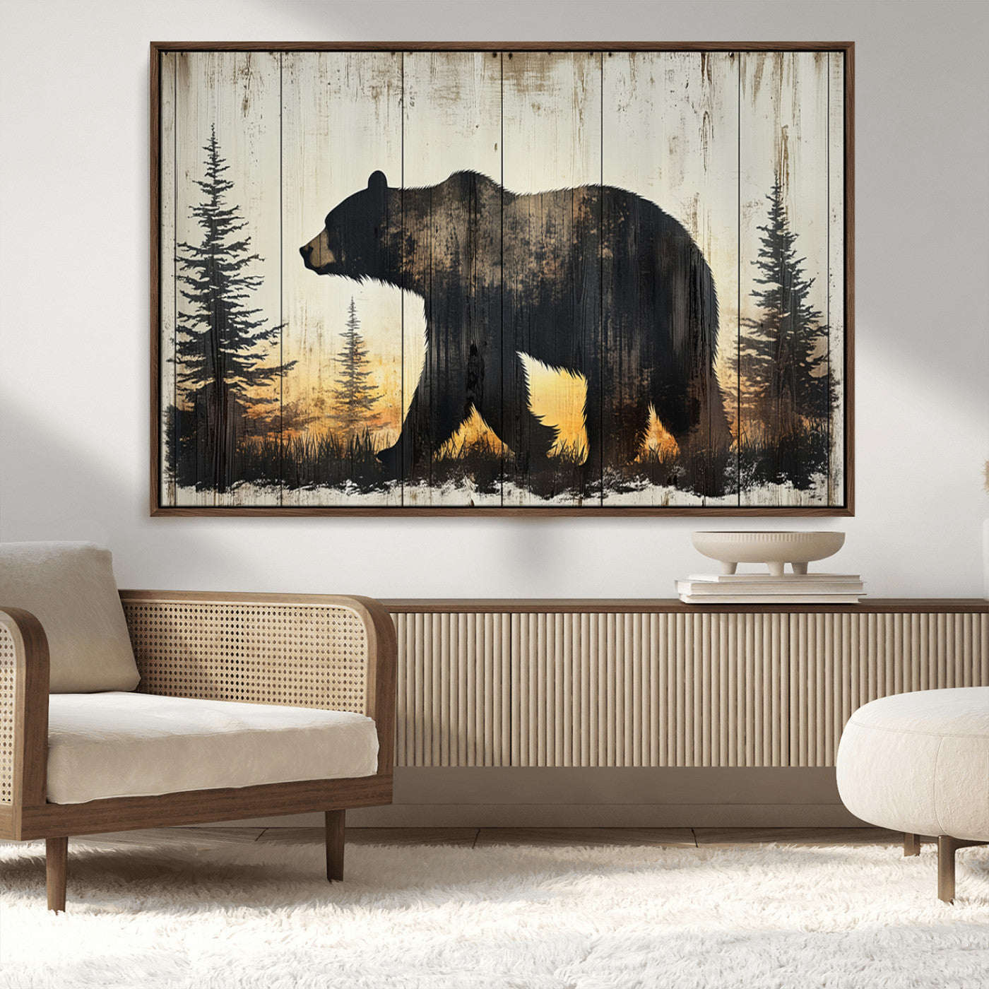 Vintage Bear Wall Art Canvas Print for Farmhouse - Mountain