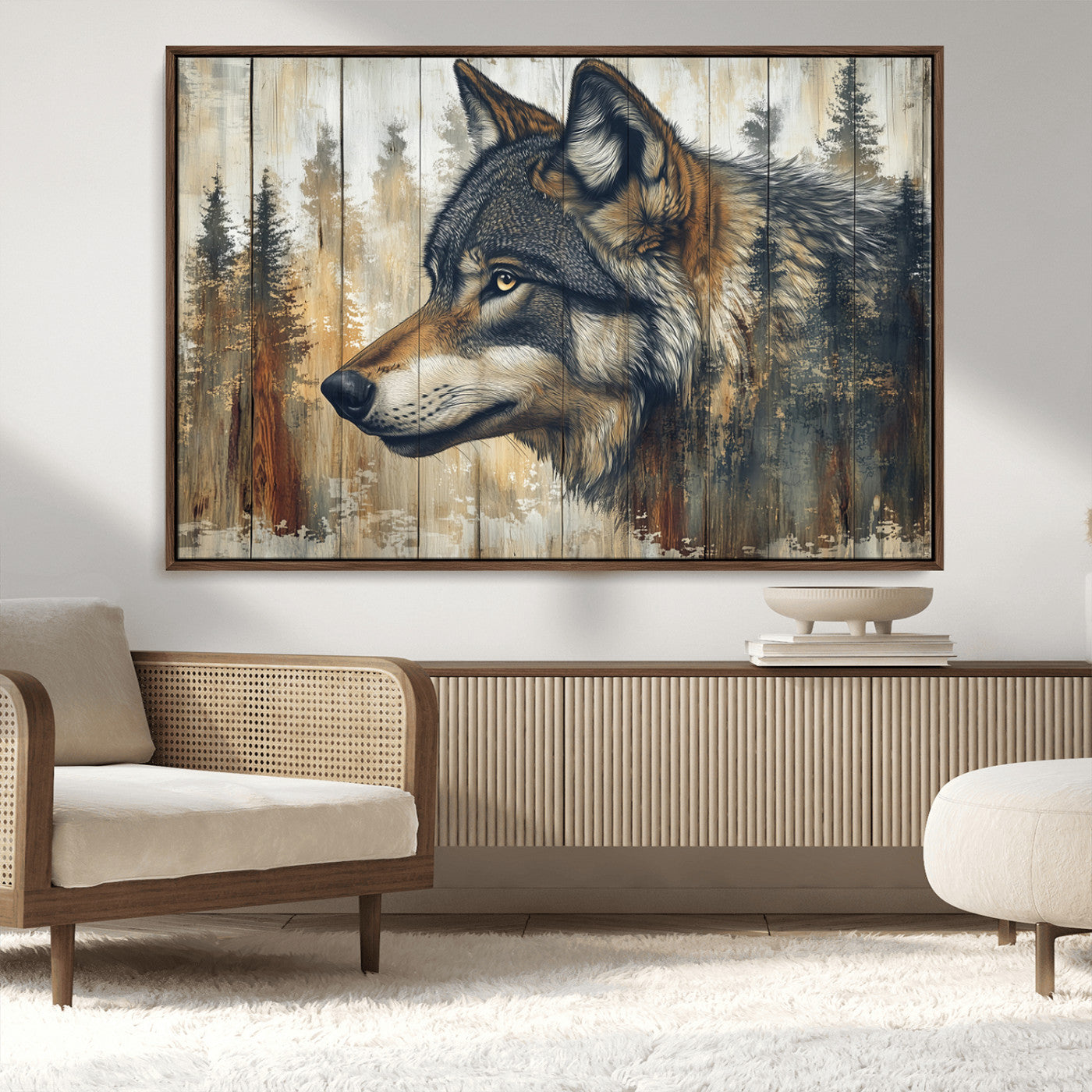 Rustic Wolf Wall Art Canvas Print – Vintage Woodland