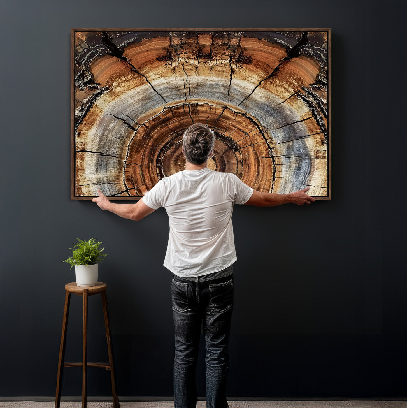 Tree Rings Wall Art Canvas Print – Rustic Wood Texture